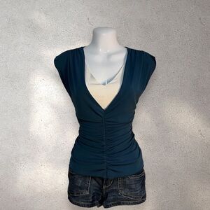 BCX PREPPY BLUE AND WHITE RUCHED TOP